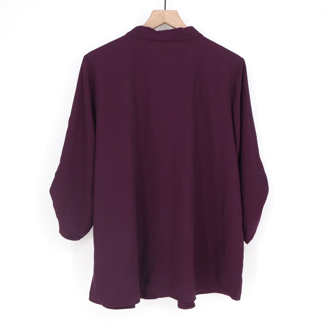 Calvin Klein Womens 1X Plum Purple V-Neck 3/4 Roll-Tab Sleeve Blouse Top