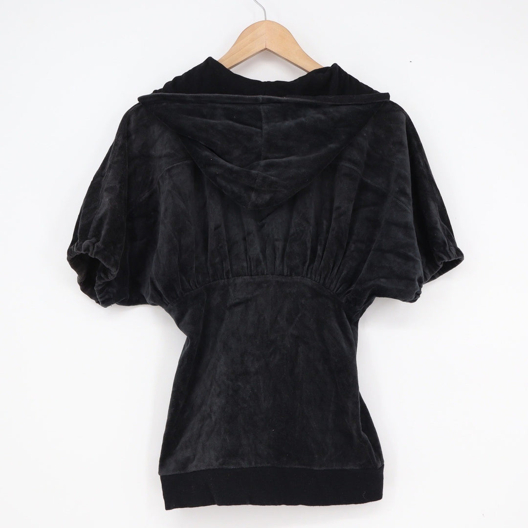 Mossimo Supply Co Black Velour Short Sleeve Zip Up Hoodie Empire Waist XS