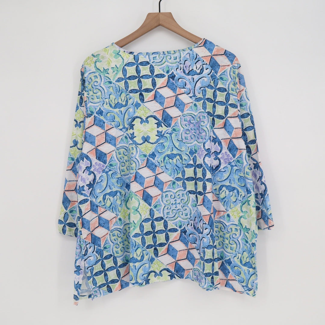 Alfred Dunner Top Womens 2X Pullover Blue Multi Geometric Sequin Excellent