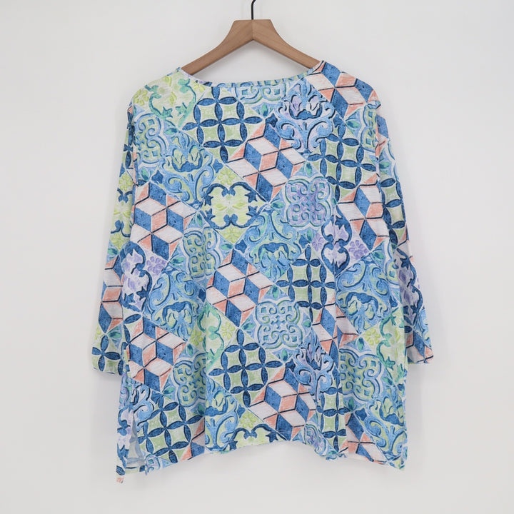 Alfred Dunner Top Womens 2X Pullover Blue Multi Geometric Sequin Excellent