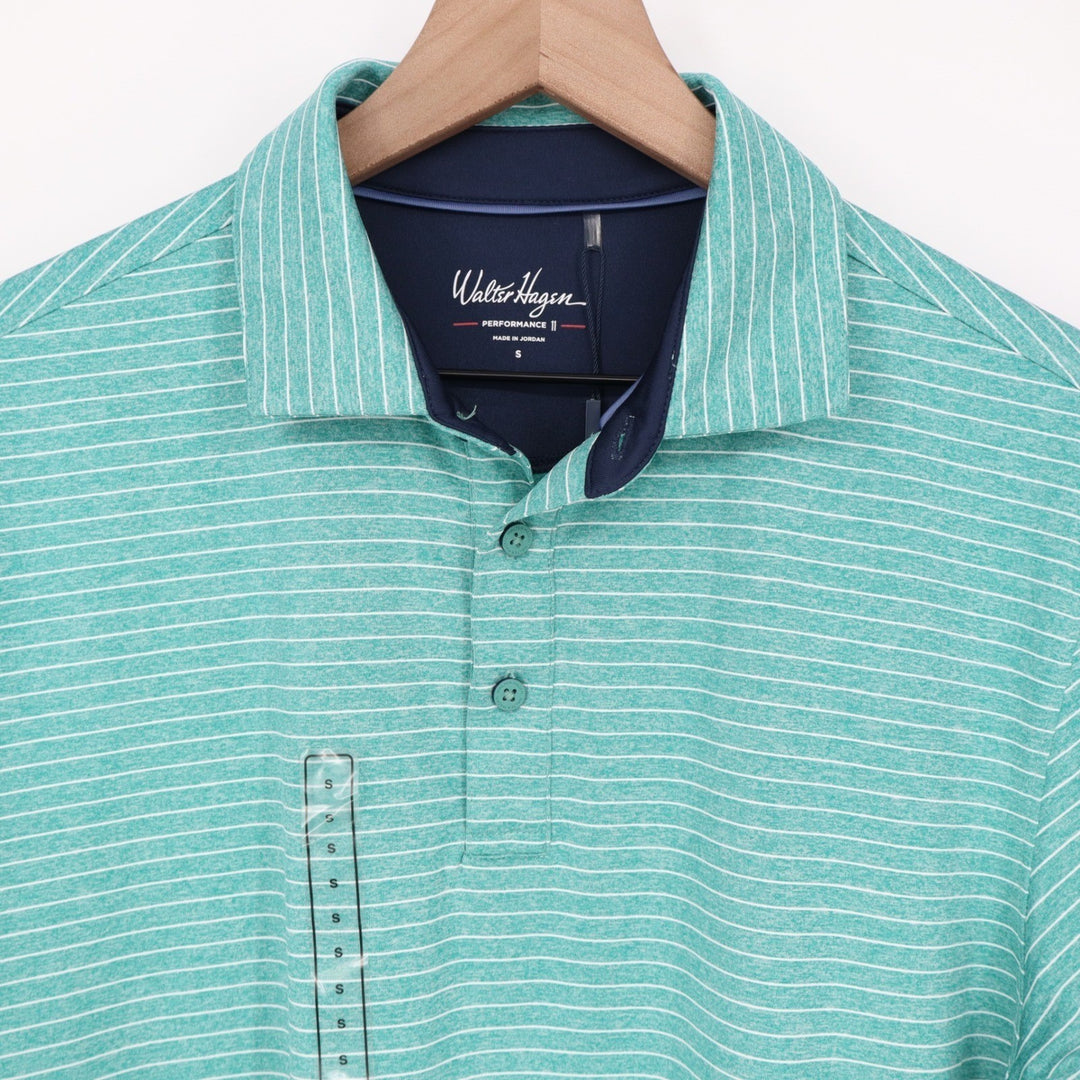 Walter Hagen Mens P11 Classic Stripe Polo Shirt Aquatic Teal White Small