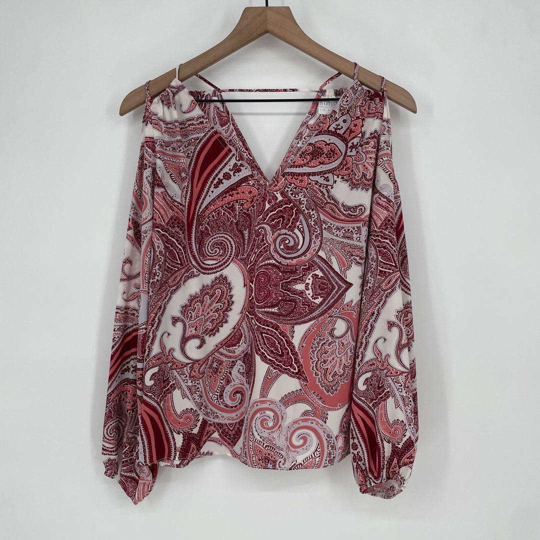 Soho New York & Company Jeans Cold Shoulder Paisley Print V Neck Blouse XS