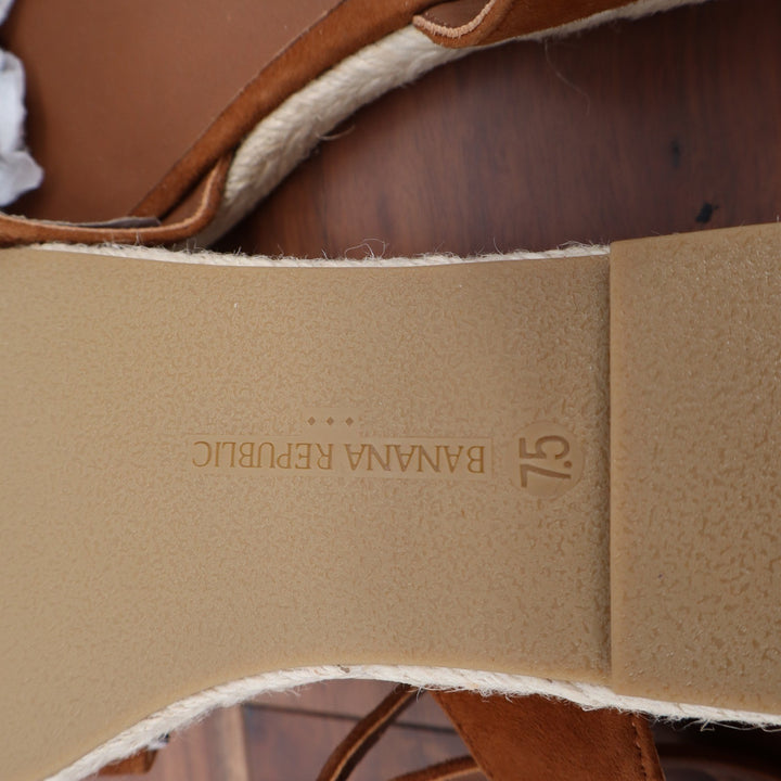 Banana Republic Womens Cognac Suede Espadrille Ankle Strap Flat Sandals 7.5