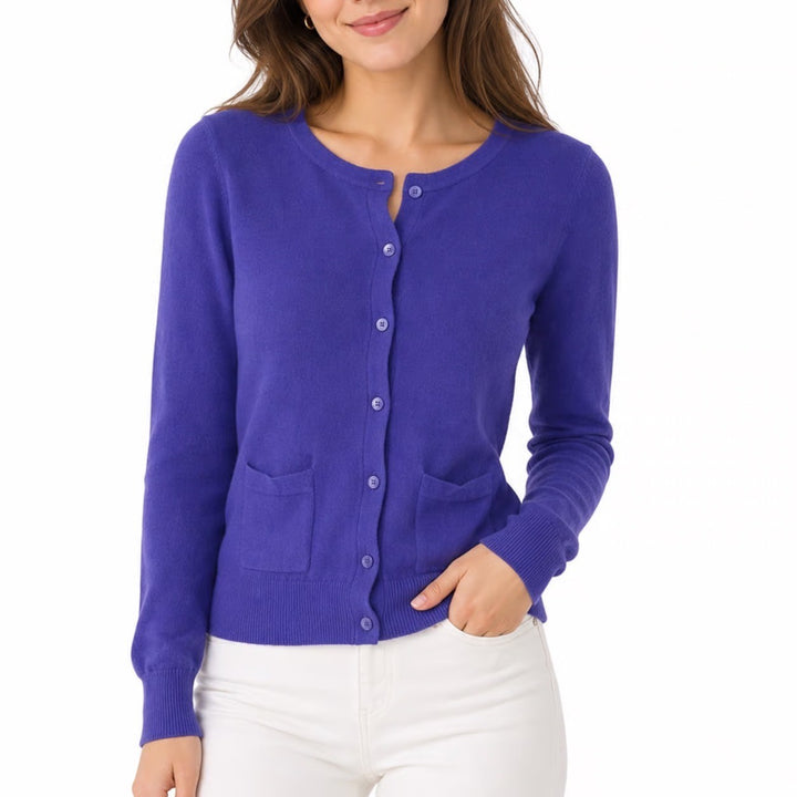 Banana Republic Womens XS Purple Cotton Button Front Crewneck Cardigan Sweater