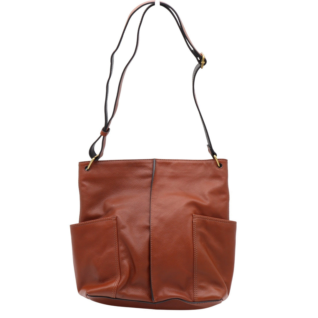 Fossil Brown Pebbled Leather Crossbody Bag Adjustable Strap Key Charm Hobo