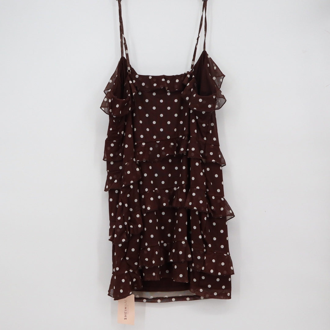 Shein Curve Brown Polka Dot Ruffle Tiered Mesh Mini Dress 3XL