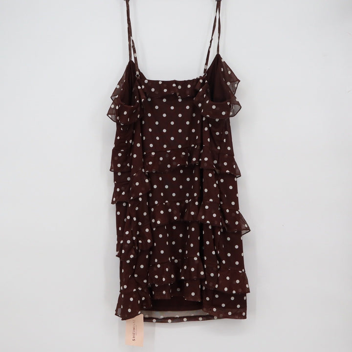 Shein Curve Brown Polka Dot Ruffle Tiered Mesh Mini Dress 3XL