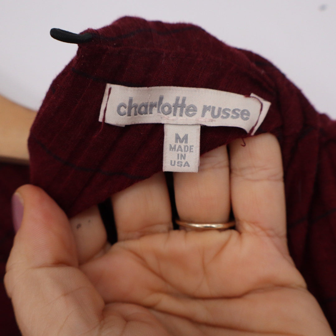 Charlotte Russe Burgundy Ribbed Mock Neck Midi Dress Size M