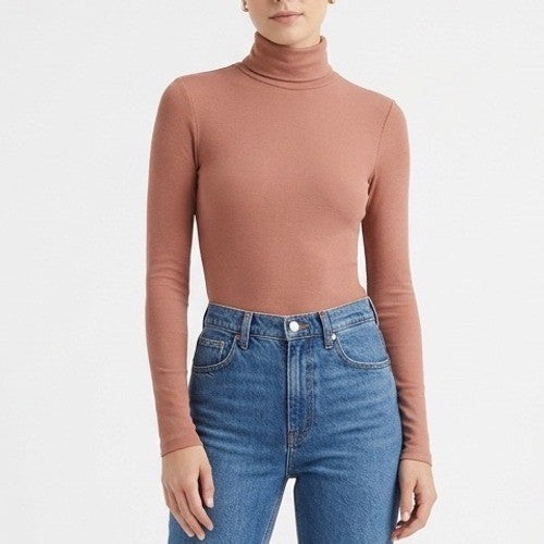 Naked Wardrobe Mauve Brown Turtleneck Long Sleeve Bodysuit XL
