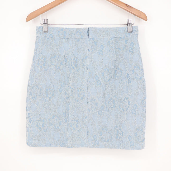 Naked Wardrobe Light Blue Floral Lace Mini Skirt Size M