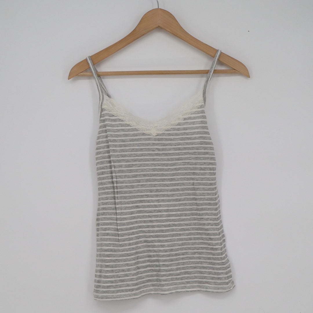 Express Intimates Womens XS Grey White Striped Lace Trim Cami Sleepwear Top
