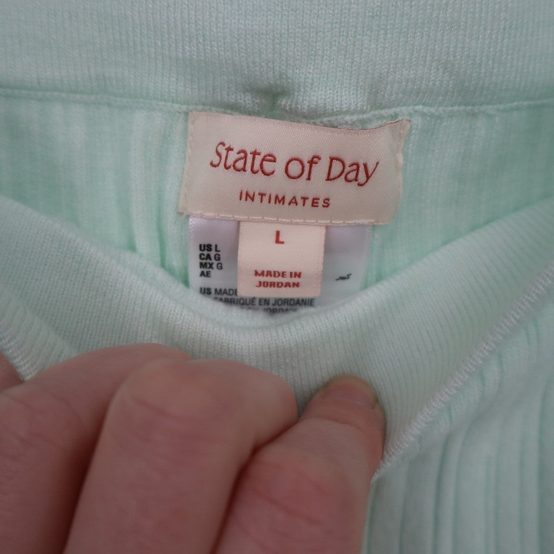 State of Day Intimates Pajama Pants Womens Large Butter Mint Green Ribbed Knit