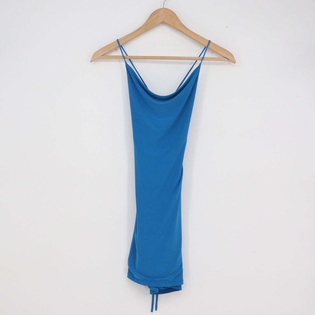 Spring Haze Blue Cowl Neck Lace Up Back Bodycon Mini Dress Small
