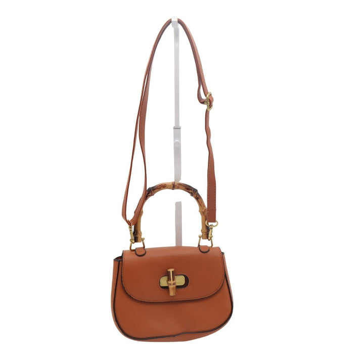 Womens Handbag Brown Bamboo Shaped Detachable Adjustable Strap Crossbody Bag