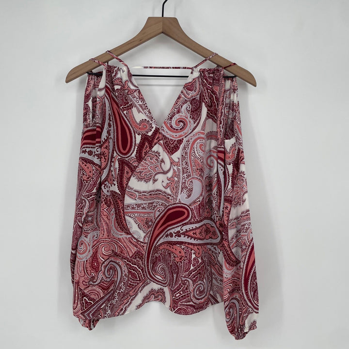 Soho New York & Company Jeans Cold Shoulder Paisley Print V Neck Blouse XS