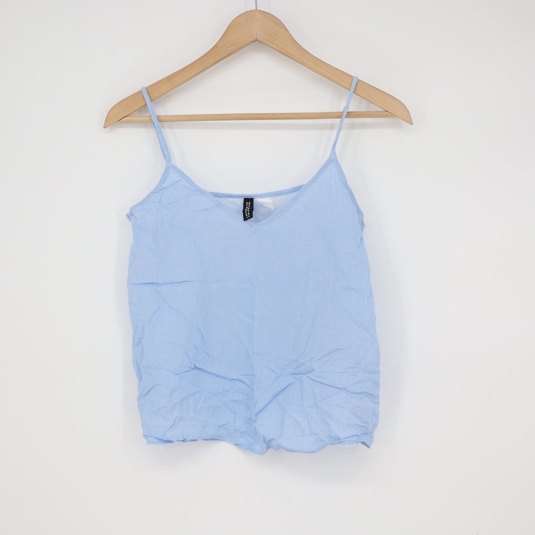 H&M Divided Blue White Pinstripe V-Neck Camisole Tank Top Size 2