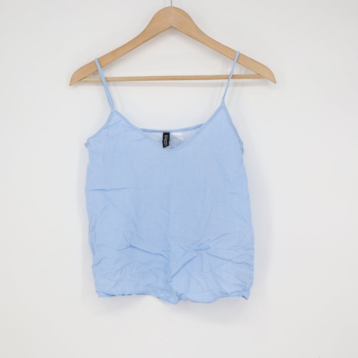 H&M Divided Blue White Pinstripe V-Neck Camisole Tank Top Size 2