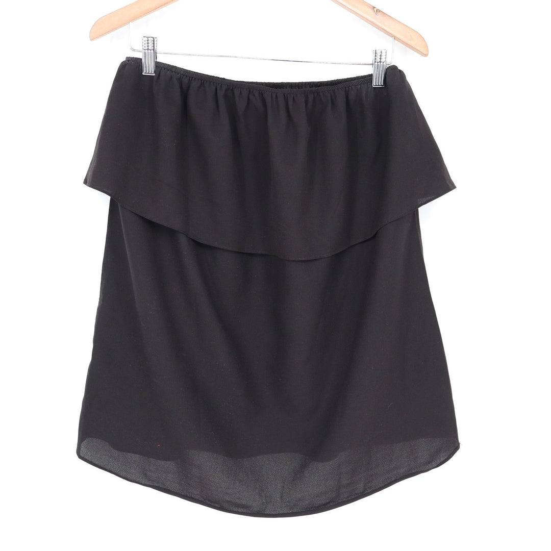 Black Strapless Ruffle Overlay Tube Top Minimalist Flowy Blouse