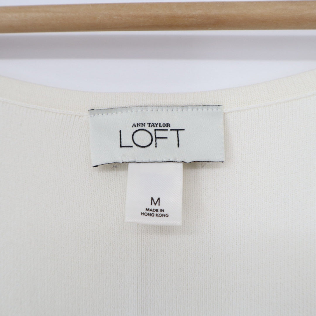 Ann Taylor Loft Womens Medium Cream Knit Scoop Neck Sleeveless Tank Top Shell