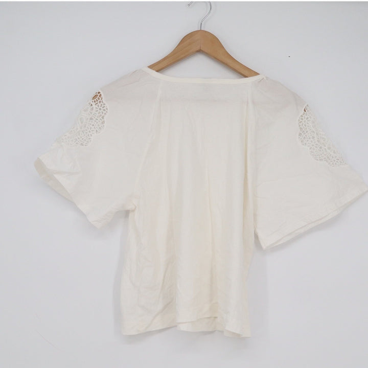Old Navy Womens White Cotton Crochet Lace Shoulder Flutter Sleeve Top Size S