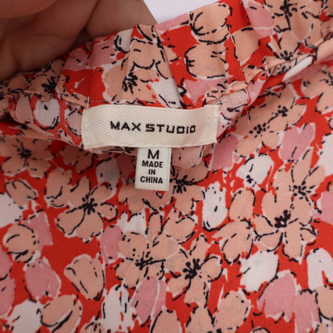Max Studio Skirt Women's M Floral Ruffle High-Low Orange Pink Excellent