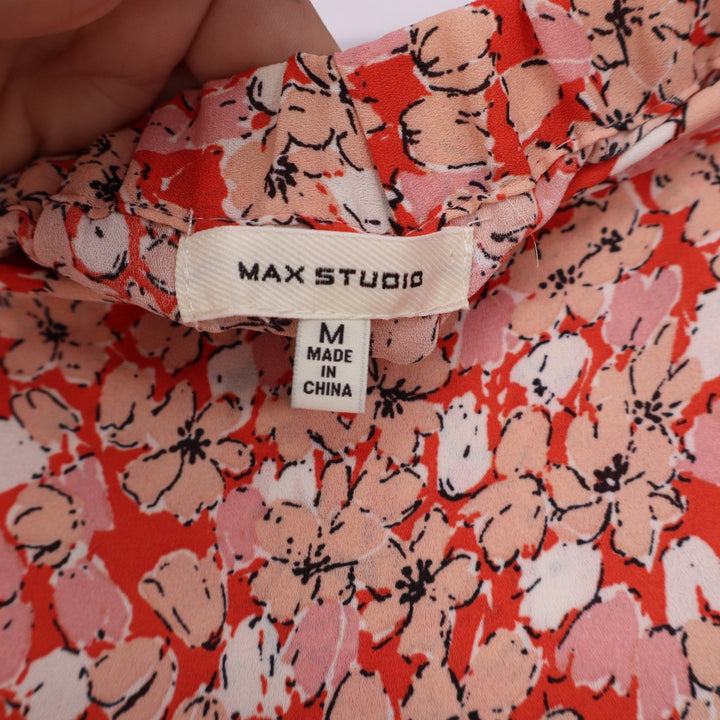 Max Studio Skirt Women's M Floral Ruffle High-Low Orange Pink Excellent