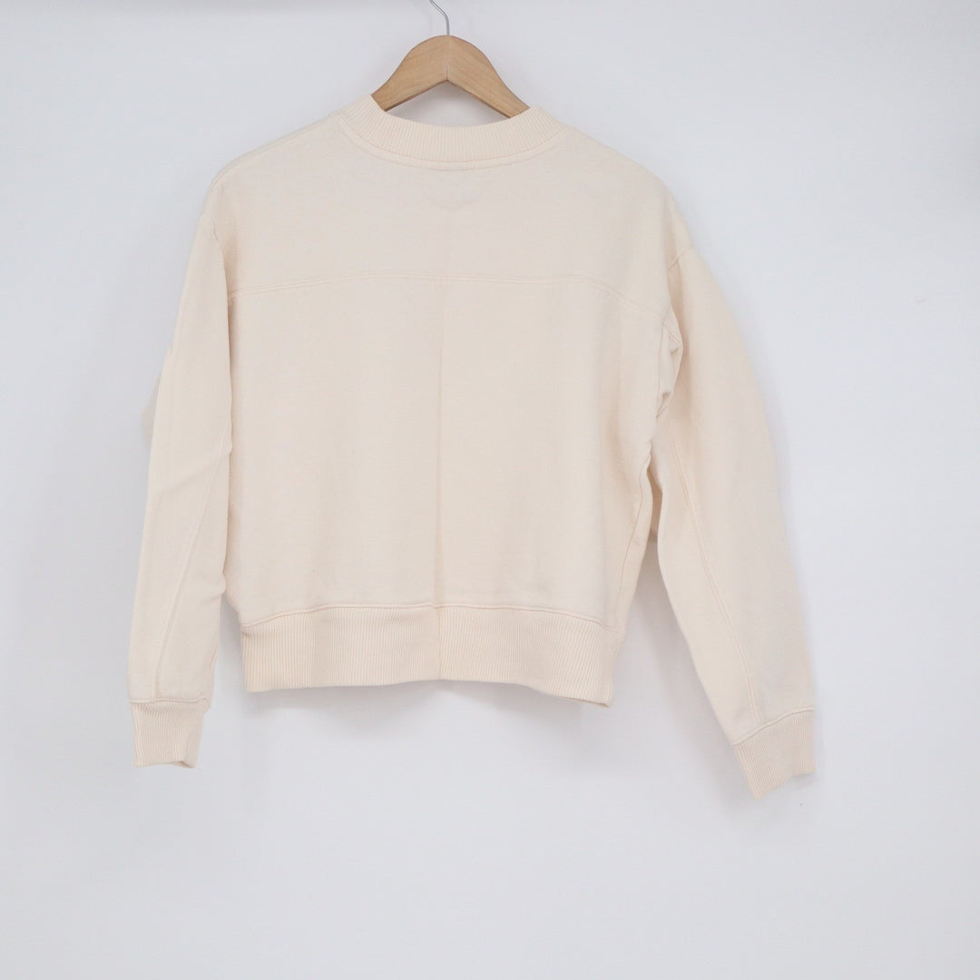 A New Day Cream Crewneck Sweatshirt Womens Medium Dropped Shoulder Ribbed Trim