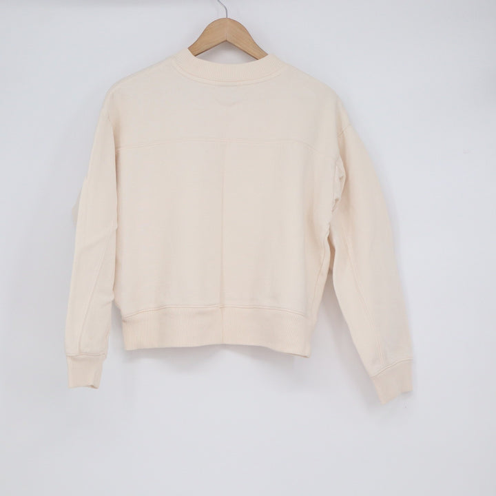 A New Day Cream Crewneck Sweatshirt Womens Medium Dropped Shoulder Ribbed Trim