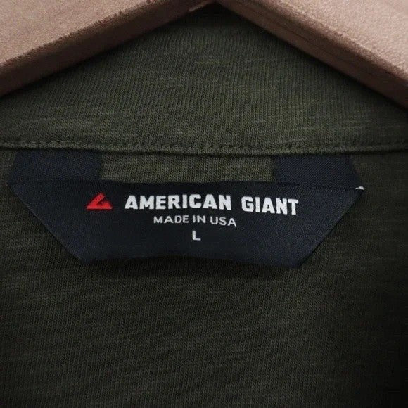 American Giant Premium Slub Shirt Mens L Olive Green Cotton Back Yoke Button Up