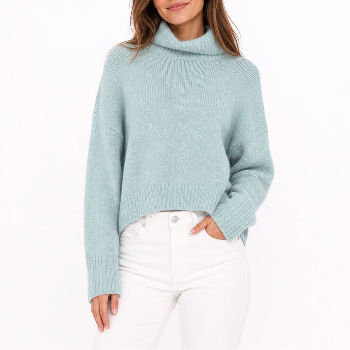 VICI Womens Aqua Blue Marl Knit Turtleneck Relaxed Fit Sweater Large