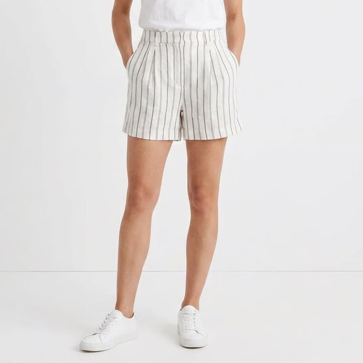 Old Navy Taylor Extra High-Rise Linen Blend Striped Shorts Cream Black M