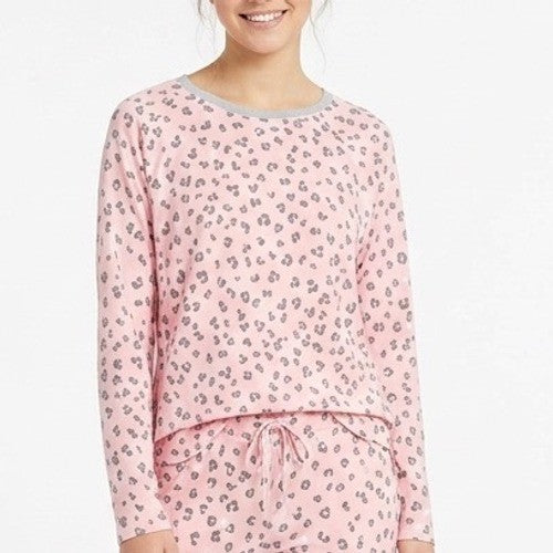 Cuddl Duds Sleepshirt Womens Large Light Pink Leopard Print Stretch Curved Hem