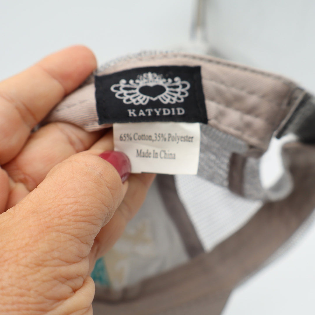 Katydid Hat Womens OSFA Happy Camper Black Distressed Mesh Trucker Cap Excellent