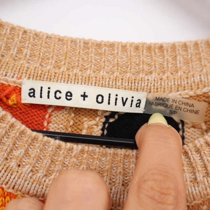 Alice + Olivia Multicolor Ikat Fringe Knit Shell Top Small S/P