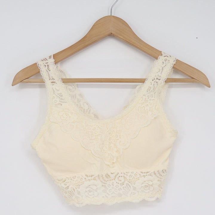 Altar'd State Intimates Cream Floral Lace Bralette V-Neck Crop Top S/M