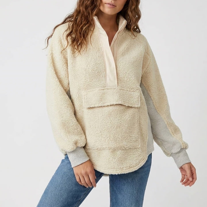 Blueb. Sherpa Jacket Womens Medium Ivory Half Zip Raglan Long Sleeve Mock Neck