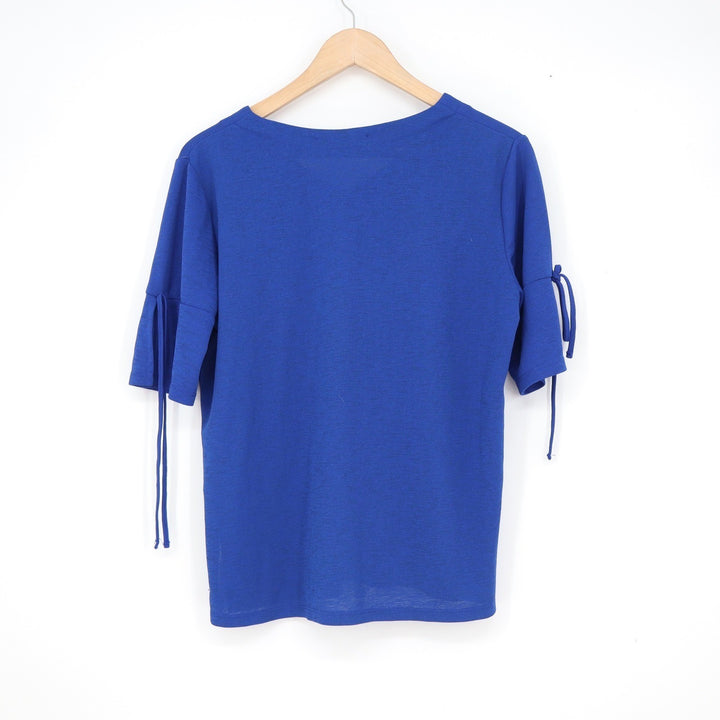French Toss Womens Royal Blue V-Neck Short Sleeve Tie Detail Top Size Large