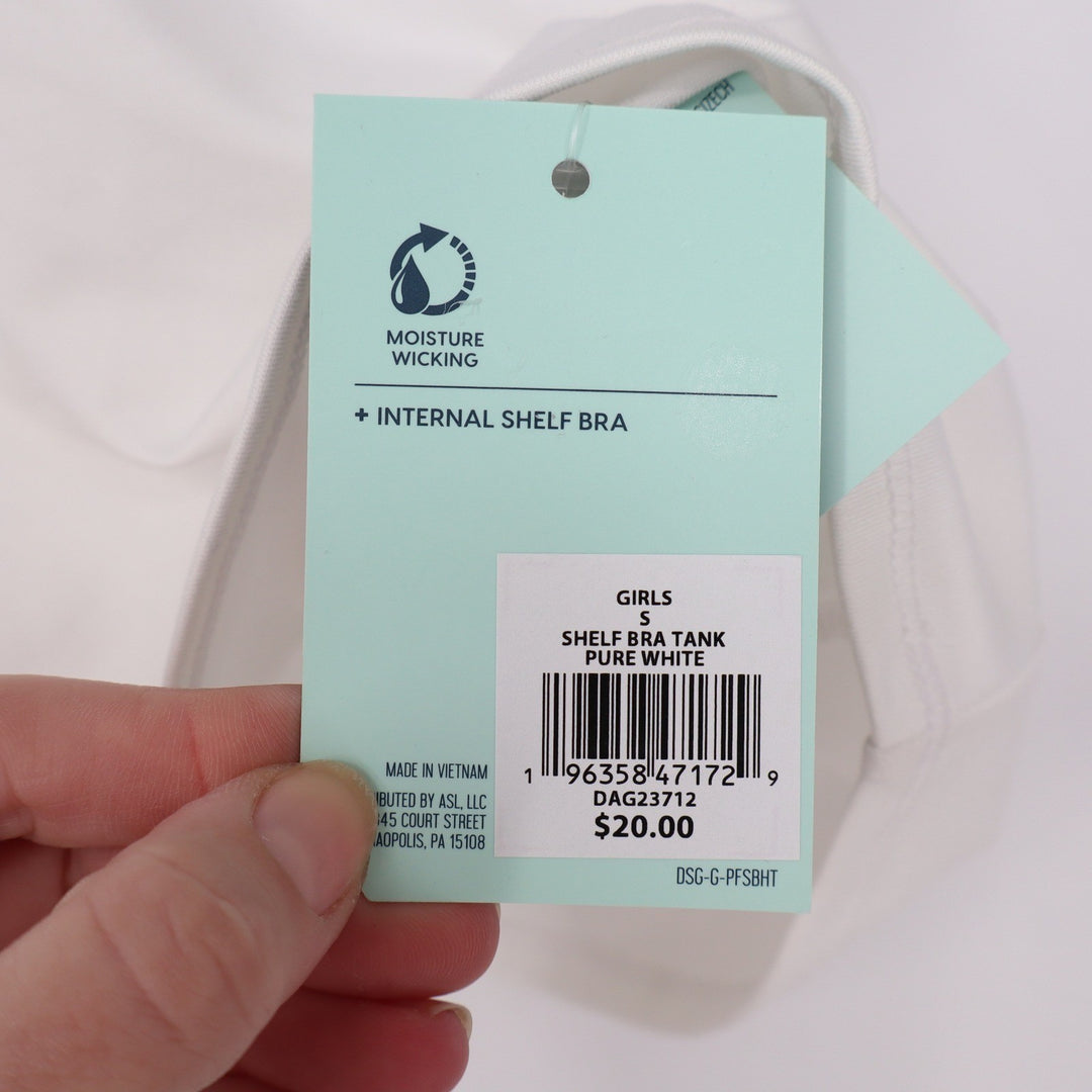 DSG Girls Small 8-9 Pure White Shelf Bra Tank Top Racerback