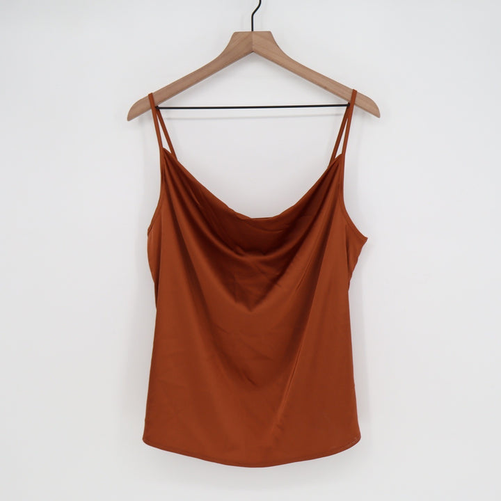 SHEIN Rust Brown Satin Cowl Neck Camisole Top Large Adjustable Straps