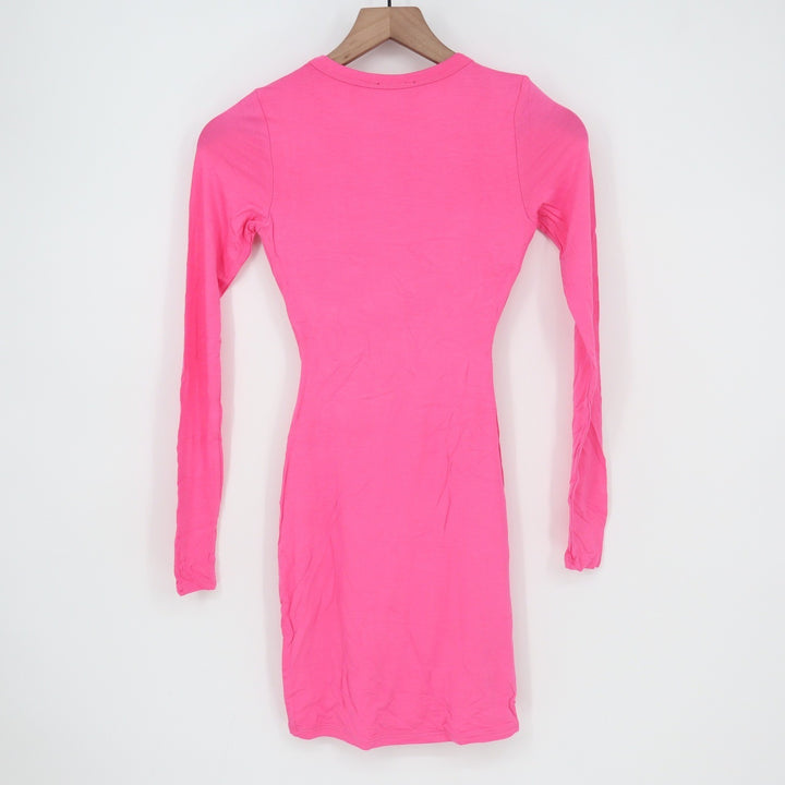 Naked Wardrobe Hot Pink Long Sleeve Bodycon Mini Dress Medium