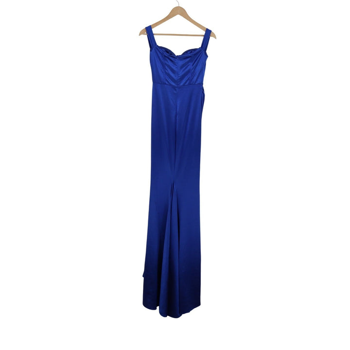 Royal Blue Satin Sweetheart Neckline Evening Gown Formal Dress Floor Length Slit