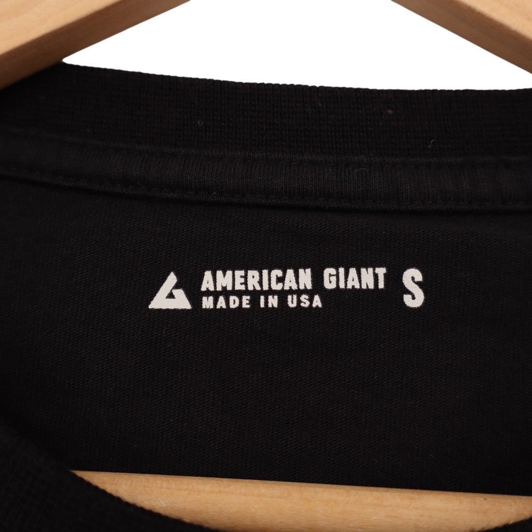 American Giant Pocket Tee Shirt Mens Small Black Cotton Ribbed Cuffs Crew Neck