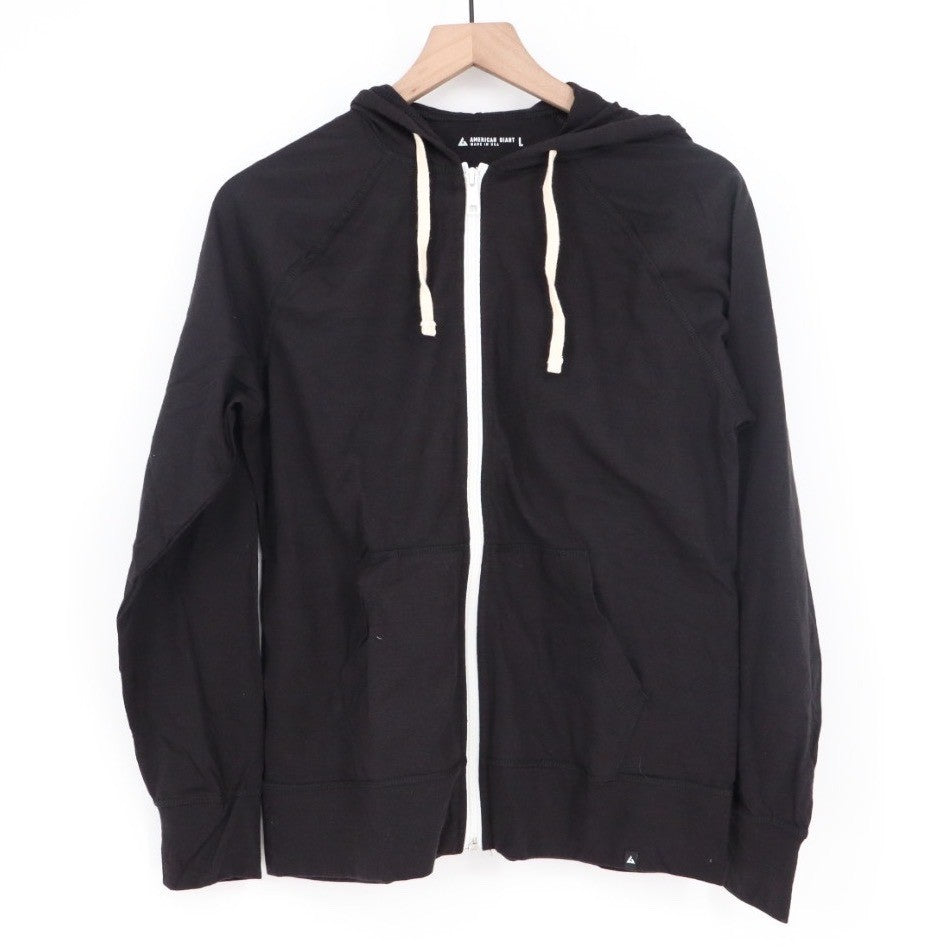 American Giant Women's Lightweight Full Zip Black Solid Sweatshirt L Made USA
