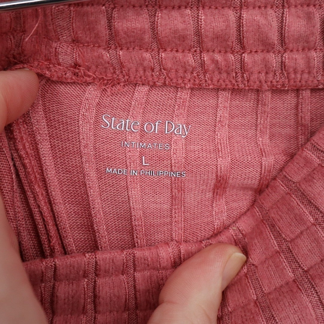 State of Day Intimates Pajama Pants Womens Large Pink Ribbed Wide Leg Sleepwear