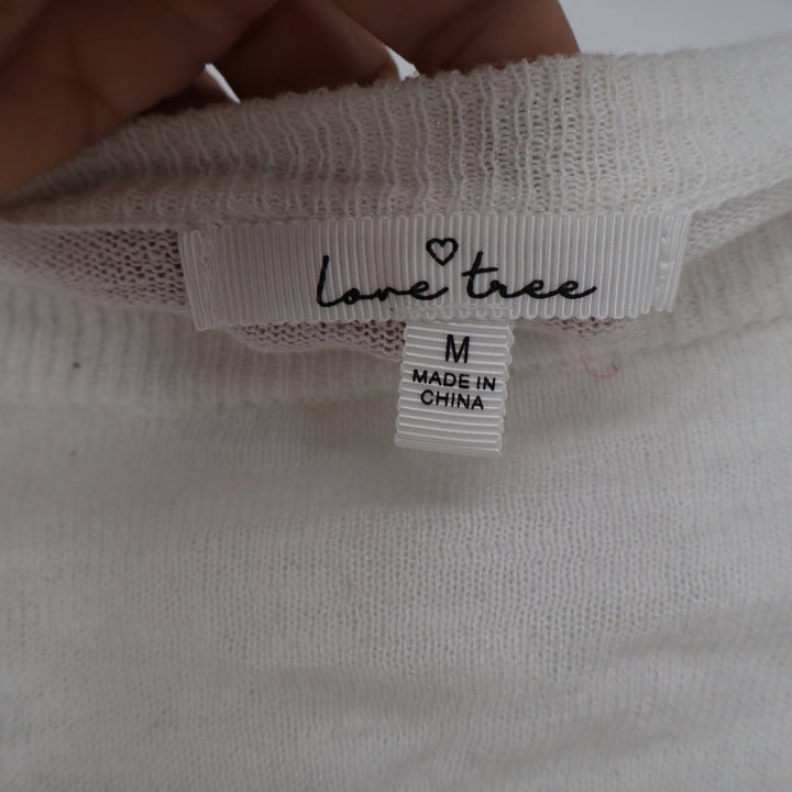 Love Tree Womens White Front Tie Long Sleeve Knit Sweater Size M