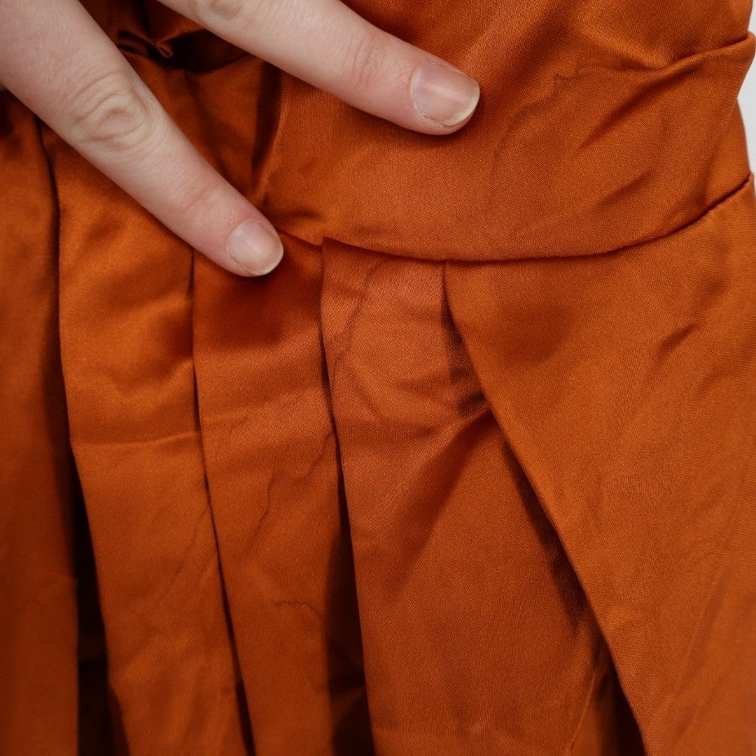 Lulus Memorable Entrance Maxi Dress Womens XS Rust Orange Satin Strapless Fitted