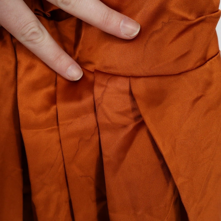Lulus Memorable Entrance Maxi Dress Womens XS Rust Orange Satin Strapless Fitted