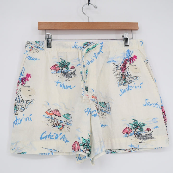 Gap Womens Linen Blend Vacation Print Shorts Cream Santorini Tulum Medium