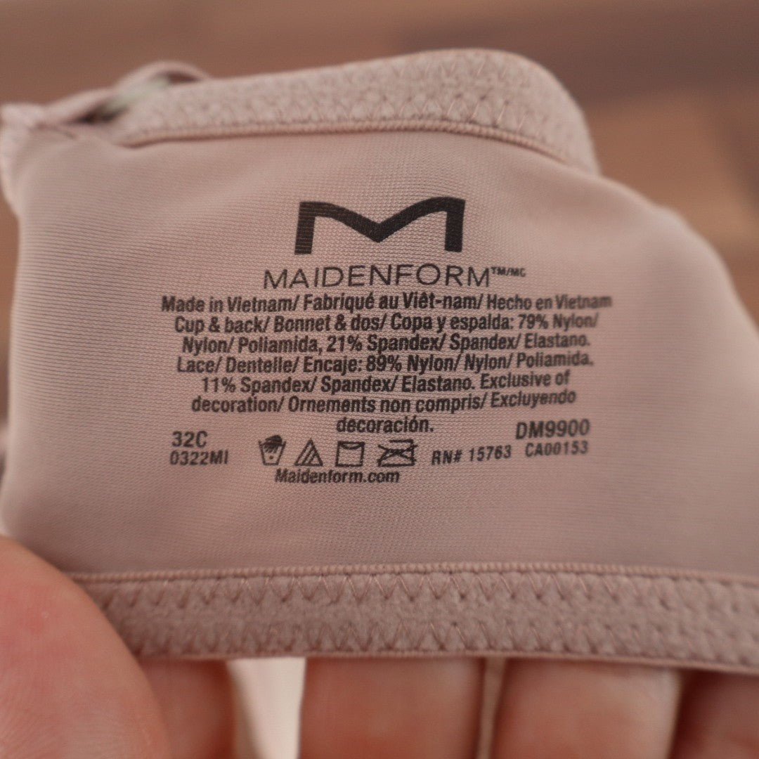 Maidenform Push-Up Bra Womens 32C Cream Stretch Lace Detail Underwire Padded