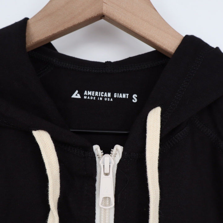 AMERICAN GIANT Black Full Zip Hoodie Raglan Sleeve Cotton Blend Size S